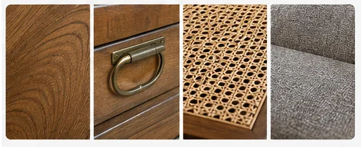 Close-up of the wood grain and detailing on a piece of second-hand furniture