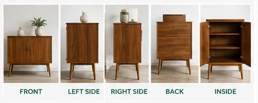 The same piece of second-hand furniture shown from several different angles