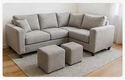 Second-hand furniture shown with all its included cushions, shelves and accessories